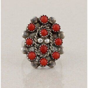 Sterling Silver Coral Ring Size 7 3/4